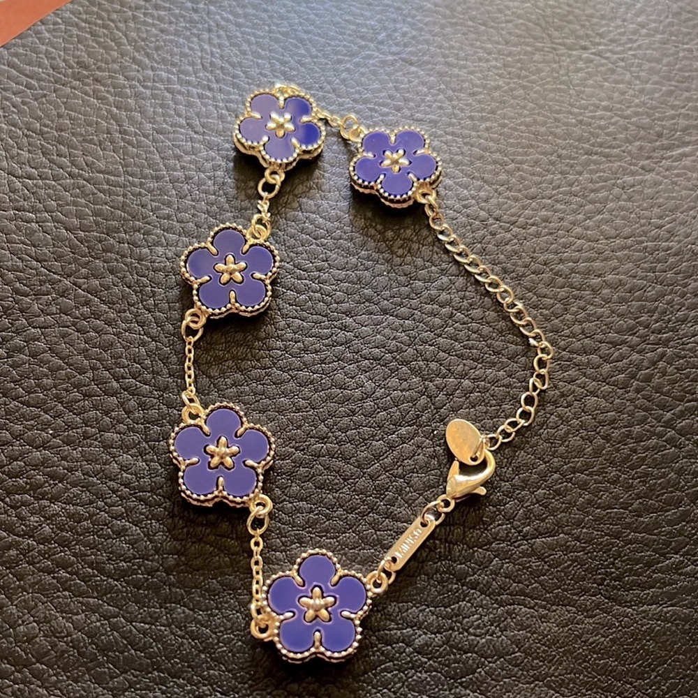 Gold Blue Flower Double Sided Bracelet